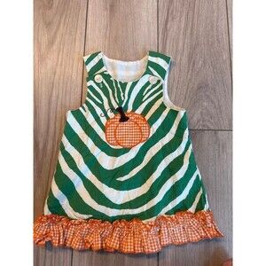 Lolly Wolly Doodle Green Zebra Stripe Pumpkin Jumper Dress 12–18M
